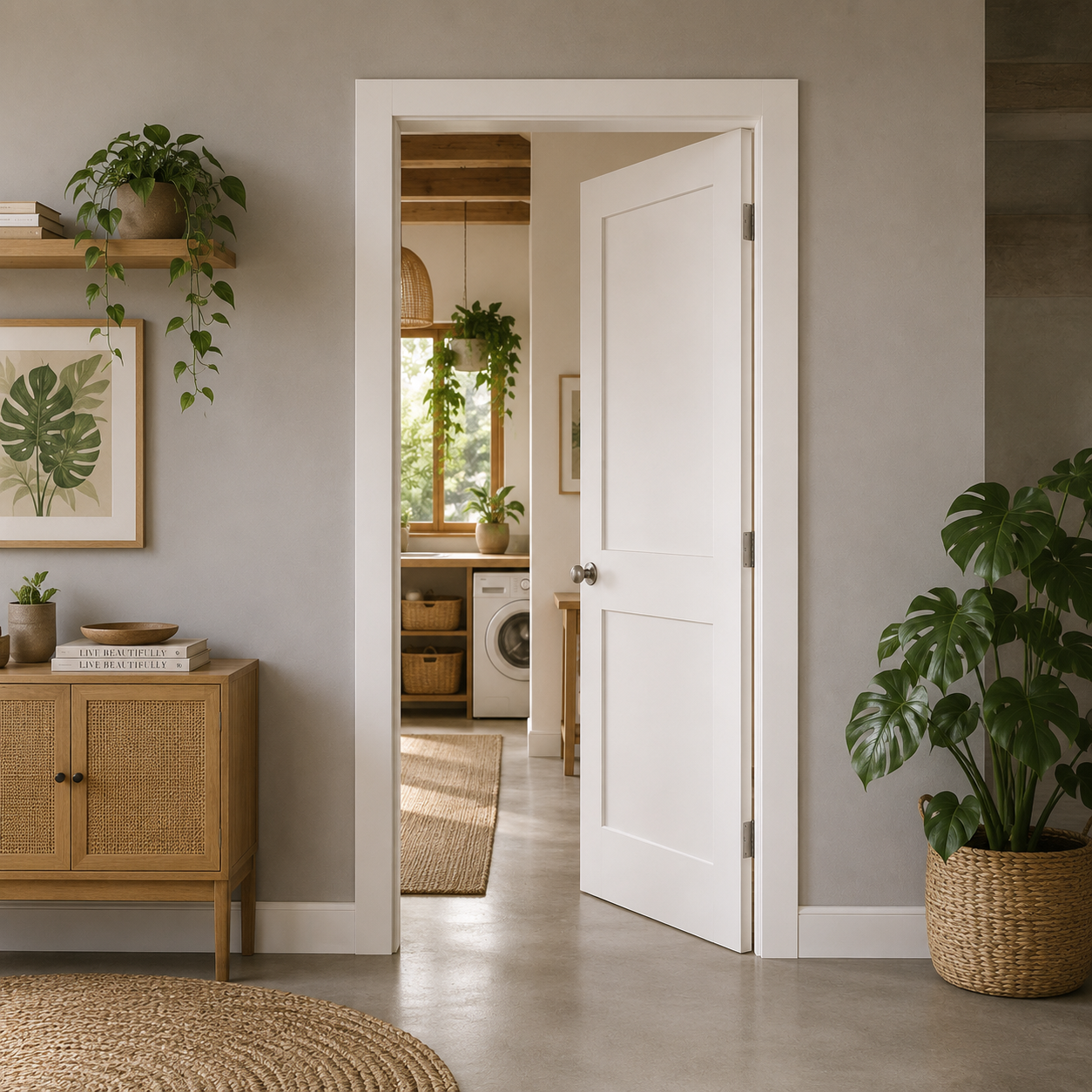 2P Shaker Flat Panel Primed Pine Door