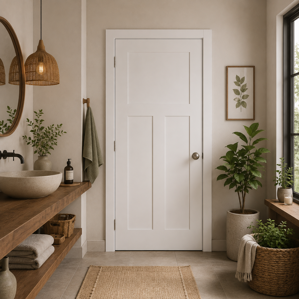 3P T Shaker Craftsman Flat Panel Primed Pine Door