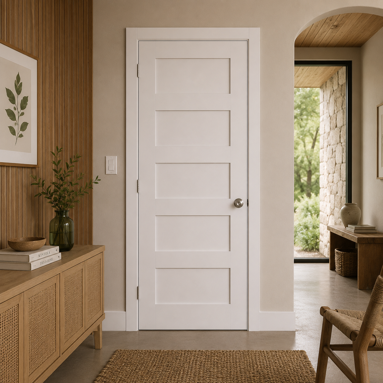 5P Shaker Flat Panel Primed Pine Door